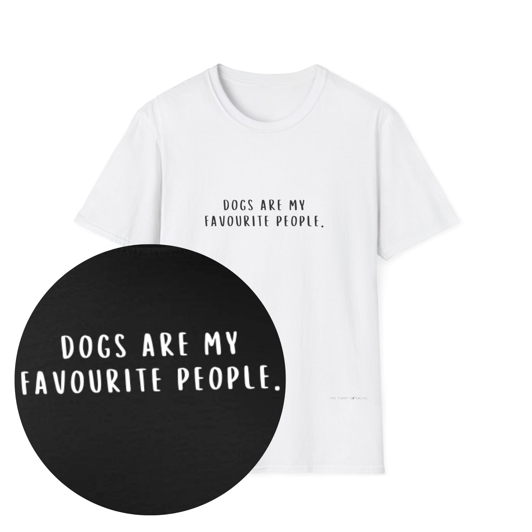 dogs are my favourite people tshirt  white font on black shirt with close up in corner
